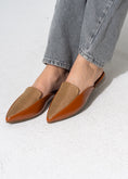 Load image into Gallery viewer, Pointed-Toe Herringbone Weave Mules - CAMEL