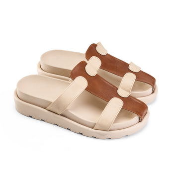 Multicolor Double Strap Slipper -camel