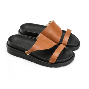Double Strap Platform Slipper - camel
