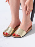Load image into Gallery viewer, Snake-Textured Wide Strap Slides - GOLD