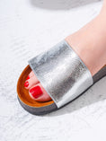 Load image into Gallery viewer, Snake-Textured Wide Strap Slides - SILVER