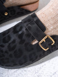 Load image into Gallery viewer, Animal Print Faux-Suede Buckle Clogs - BLACK