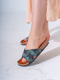 Load image into Gallery viewer, Ethnic Patterned Cross-Strap Slides - DARK BLUE