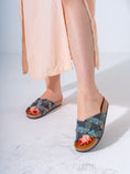 Load image into Gallery viewer, Ethnic Patterned Cross-Strap Slides - DARK BLUE