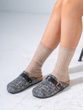 Load image into Gallery viewer, Textured Tweed Buckled Clogs - BLACK