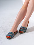 Load image into Gallery viewer, Boho Tribal Print Slides - DARK BLUE