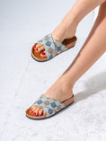 Load image into Gallery viewer, Ethnic Patterned Cross-Strap Slides - BABY BLUE