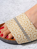 Load image into Gallery viewer, Geometric Pattern Slide Sandals with Rhinestone Detail - BEIGE