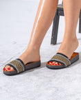 Load image into Gallery viewer, Embellished Ethno-Print Slippers - BLACK