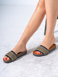 Load image into Gallery viewer, Embellished Ethno-Print Slippers - BLACK