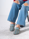Load image into Gallery viewer, Striped Woven Fabric Buckle Clogs - BLUE