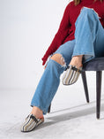 Load image into Gallery viewer, Striped Woven Fabric Buckle Clogs - BLACK