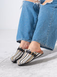 Load image into Gallery viewer, Striped Woven Fabric Buckle Clogs - BLACK