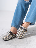 Load image into Gallery viewer, Striped Woven Fabric Buckle Clogs - BLACK