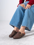 Load image into Gallery viewer, Snake-Embossed Buckle Clogs - BROWN