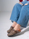 Load image into Gallery viewer, Tweed Buckle-Strap Clogs - BROWN