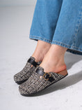 Load image into Gallery viewer, Tweed Buckle-Strap Clogs - BLACK