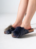 Load image into Gallery viewer, Faux Fur Single Band Slide - DARK BLUE