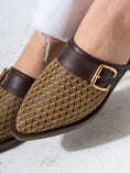 Load image into Gallery viewer, Honeycomb Textured Buckle Mules-BROWN