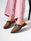 Load image into Gallery viewer, Geometric Pattern Buckle Pointed-Toe Mules-brown