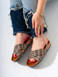 Load image into Gallery viewer, Checkered Tweed Crisscross Slides - BEIGE