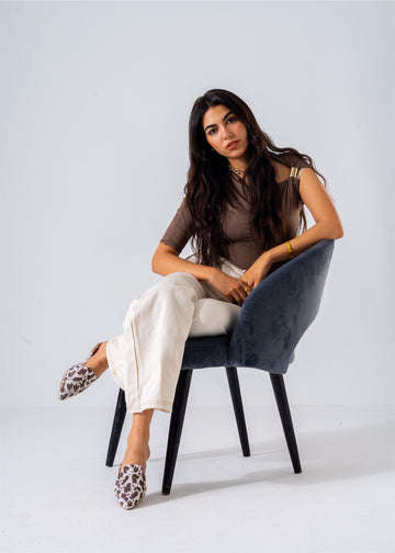 Faux Fur Animal Print Mules-white