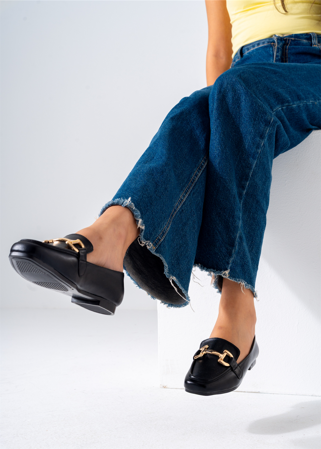 Gold Hardware Square Toe Flat-black