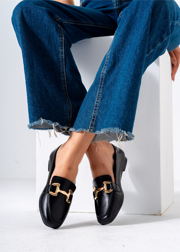 Gold Hardware Square Toe Flat-black