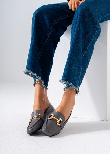 Gold Hardware Square Toe Flat-gray