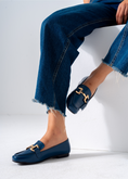 Load image into Gallery viewer, Gold Hardware Square Toe Flat-dark blue