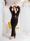 Load image into Gallery viewer, Open-Weave Long Sleeve Beach Dress - black