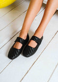 Load image into Gallery viewer, Wide-Strap Woven Flats - black