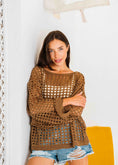 Load image into Gallery viewer, Boat Neck Crochet Knit Top - brown