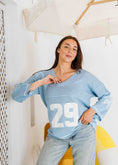 Load image into Gallery viewer, Retro Athletic Knit Sweater - baby blue