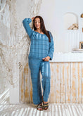 Load image into Gallery viewer, Pointelle Knit Top and Wide-Leg Pants Set - blue