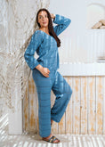 Load image into Gallery viewer, Pointelle Knit Top and Wide-Leg Pants Set - blue