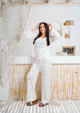 Load image into Gallery viewer, Pointelle Knit Top and Wide-Leg Pants Set - white