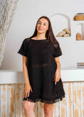 Load image into Gallery viewer, Summer Crochet Kaftan Short Dress - black