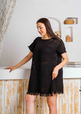 Load image into Gallery viewer, Summer Crochet Kaftan Short Dress - black