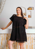 Load image into Gallery viewer, Summer Crochet Kaftan Short Dress - black