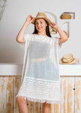 Load image into Gallery viewer, Summer Crochet Kaftan Short Dress - white