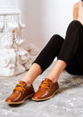 Load image into Gallery viewer, Glossy Alligator Effect Lace-Up Flat - camel