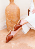 Load image into Gallery viewer, Croc-Embossed Pointed-Toe Mules - camel
