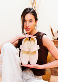 Load image into Gallery viewer, Glossy Croc-Effect Strap Flats - beige