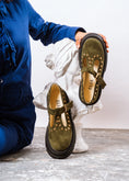 Load image into Gallery viewer, Studded Suede T-Strap Mary Loafers - olive