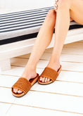 Load image into Gallery viewer, Contoured Cork Woven Slides - camel