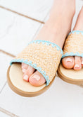 Load image into Gallery viewer, Braided Raffia Flat Slides - blue
