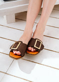Load image into Gallery viewer, Square-Toe Buckle Slides - brown