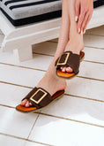 Load image into Gallery viewer, Square-Toe Buckle Slides - brown