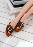 Load image into Gallery viewer, Square-Toe Buckle Slides - brown